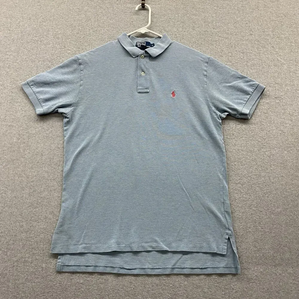 Polo Ralph Lauren Classic Fit Polo Shirt Mens Large Blue Heather Red Pony Preppy